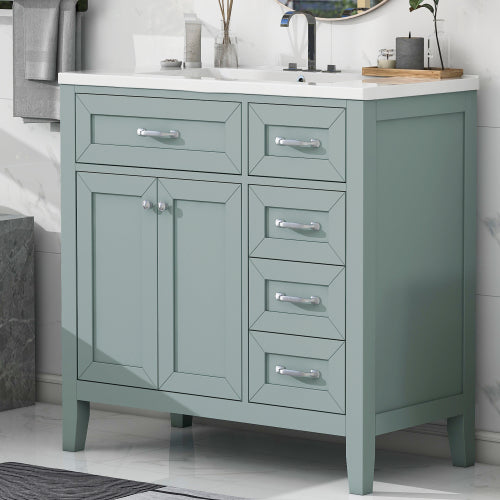 36" Bathroom Vanity with Sink Combo, Green Bathroom Cabinet with Drawers, Solid Frame and MDF Board