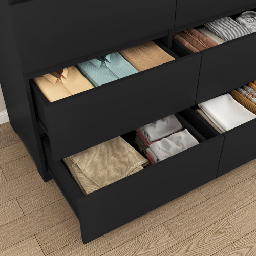 12 Drawers Double Dresser, Modern Wood Dresser Chest of Drawers with Large Storage Space for Bedroom, Black