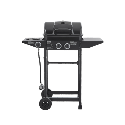 2 Burner BBQ Propane Gas Grill with Side Burner 24000 BTU Output Stainless Steel Barbecue Grill with Enameled Grates and Side Tables for Outdoor Cooking Kitchen and Patio Backyard