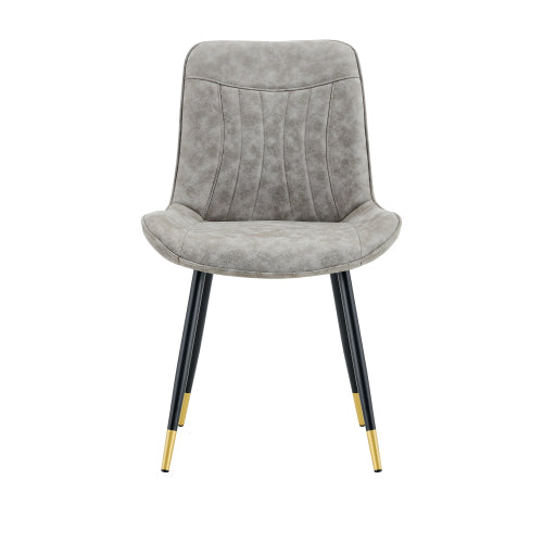 Dining Chairs Set of 4, Gray Tech Fabric, Black Metal Legs, Gold Accents, High Back