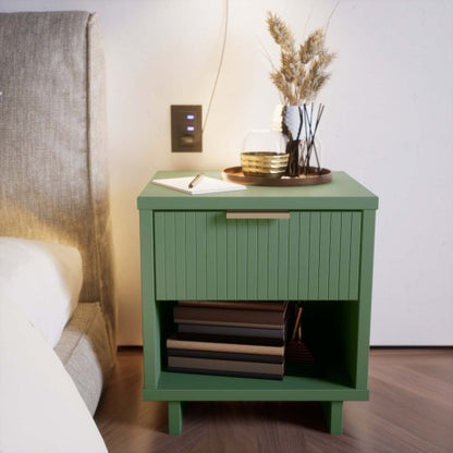 Sage Green Glam Style Solid Wood Nightstand