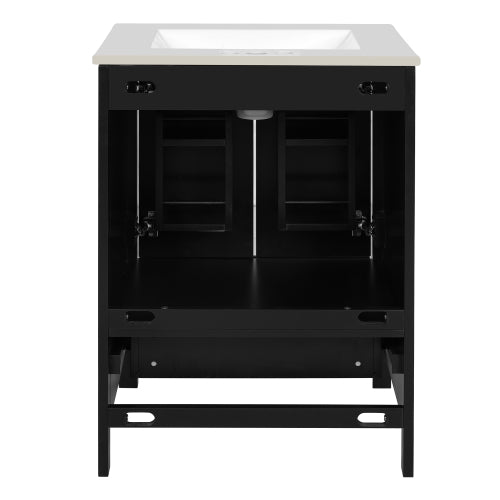 24-inch bathroom vanity with integrated undermount basin and a storage cabinet featuring 2 doors and 1 drawer. Includes double-layer door shelf, soft-close design, and versatile storage solutions
