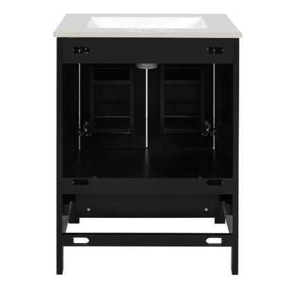 24-inch bathroom vanity with integrated undermount basin and a storage cabinet featuring 2 doors and 1 drawer. Includes double-layer door shelf, soft-close design, and versatile storage solutions