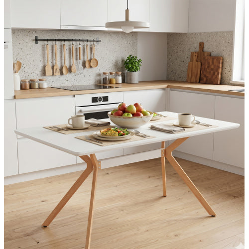 Modern Minimalist Dining Table with MDF Top and Metal Legs, White