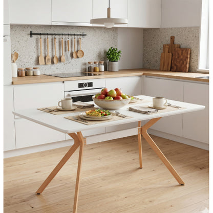 Modern Minimalist Dining Table with MDF Top and Metal Legs, White