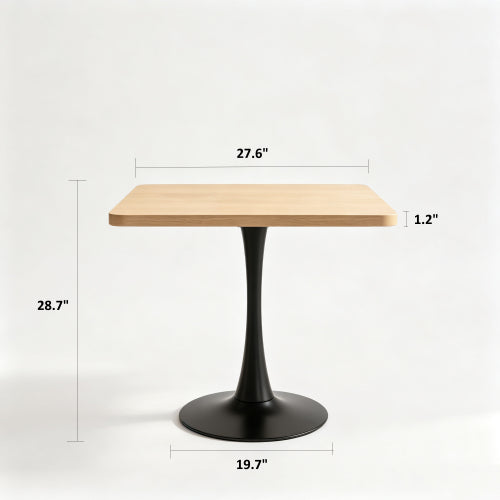 27.6 Inch Tulip Square Dining Table, Natural Color