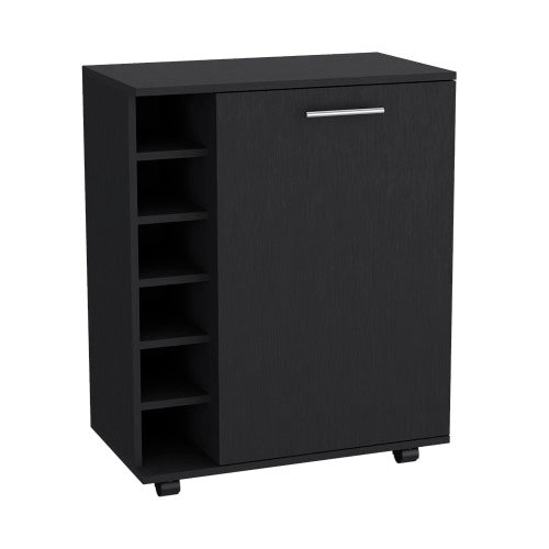 Bar Cart with Integrated Wine Storage, Spacious Cabinet and Smooth Rollers
