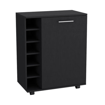 Bar Cart with Integrated Wine Storage, Spacious Cabinet and Smooth Rollers
