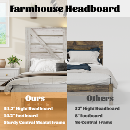 Queen Bed Frame Headboard , Wood Platform Bed Frame , Noise Free,No Box Spring Needed and Easy Assembly Tool,Large Under Bed Storage,White