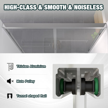 56-60"x58" Aluminum Frame Double Sliding Bathtub Screen, Bypass Bathroom Sliding Door with Premium 1/4" (6mm) Clear Tempered Glass, Chrome Hardware Sliding Glass Shower Enclosure,Chrome Finished