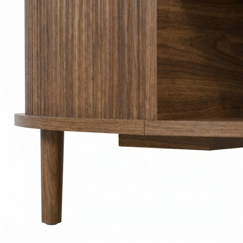 Round Lift Top Coffee Table Storage Sliding Door Pine Wood Legs Modern Wood Wave Design