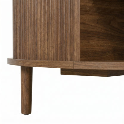 Round Lift Top Coffee Table Storage Sliding Door Pine Wood Legs Modern Wood Wave Design