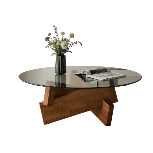 27.5inch  Round Mid Century Coffee Table, Walnut