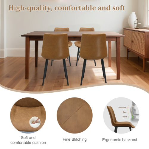 Brown PU Leather Dining Chair with Metal Legs, Modern Upholstered Chair Set for Kitchen & Dining Room