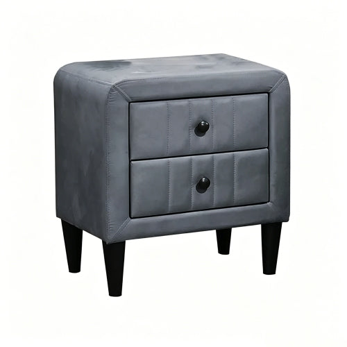 Gray Velvet Upholstered 2-Drawer Nightstand, Wood Frame & Black Legs, 20inchW