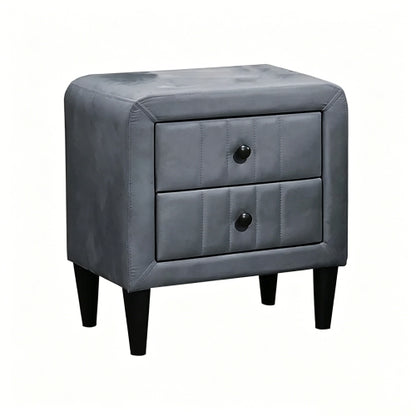 Gray Velvet Upholstered 2-Drawer Nightstand, Wood Frame & Black Legs, 20inchW