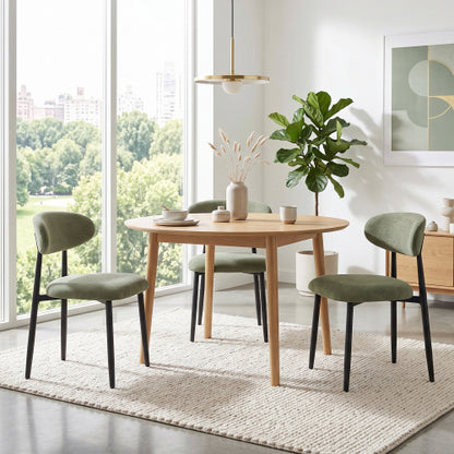 Modern Fabric Upholstered Metal Dining Side Chairs with Foot Pegs, Set of 2, Green
