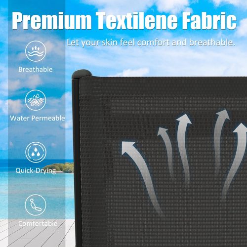 Pool Lounge Chairs Set of 2 with Side Table, Aluminum Adjustable Outdoor Chaise Lounge with Wheels, All Weather Poolside Chairs for Deck Lawn Patio Backyard, Textilene- Dark Gray