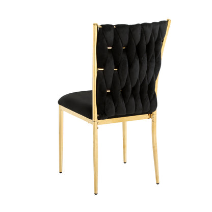 Velvet Upholstered Dining Chairs with Metal Legs, Set of 2, Black