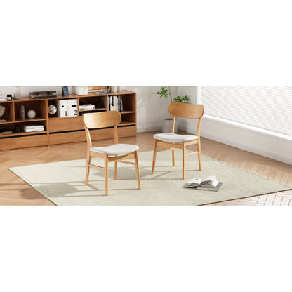Set of 2 Minimalist Light Beige Fabric Dining Chairs, Natural Oak Finish Solid Rubberwood Legs