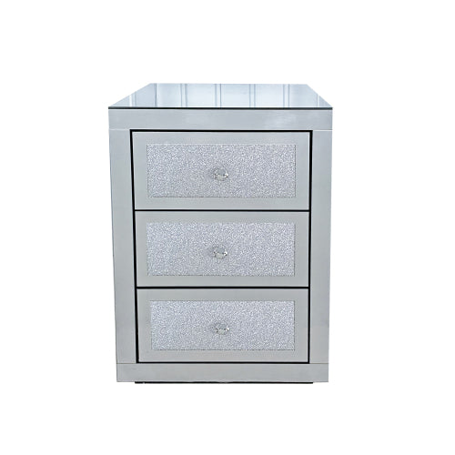 Silver Mirrored 3-Drawer Nightstand
