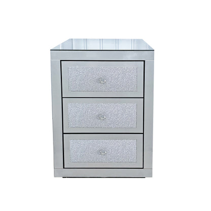 Silver Mirrored 3-Drawer Nightstand