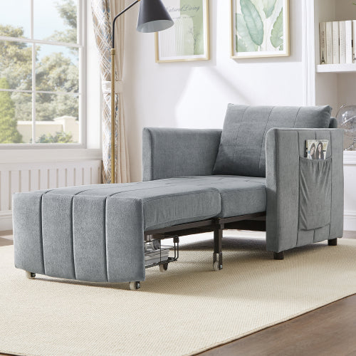 Grey 31.5 inch  Pull-Out Convertible Sofa Bed, 5-Position Backrest, Side Pockets & Storage Basket