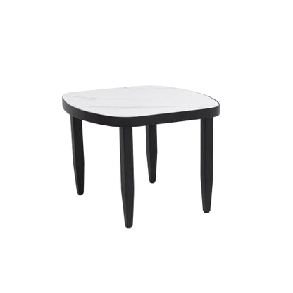 Modern Outdoor Elegance Arc 23.6''Side Table with Greek White Marble-Inspired Sintered Stone Top, Aluminum Frame,Ember Black Finish, Post Tapered Legs & Rounded Corners,Weatherproof & Rust-Free