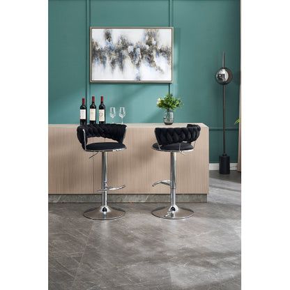 Set of 2 Bar Stools,with Chrome Footrest and Base Swivel Height Adjustable Mechanical Lifting Velvet + Chrome  Leg Simple Bar Stool-BLACK
