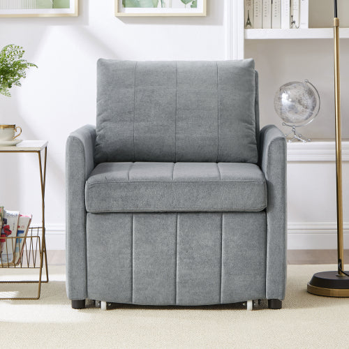Grey 31.5 inch  Pull-Out Convertible Sofa Bed, 5-Position Backrest, Side Pockets & Storage Basket