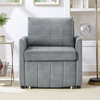 Grey 31.5 inch  Pull-Out Convertible Sofa Bed, 5-Position Backrest, Side Pockets & Storage Basket