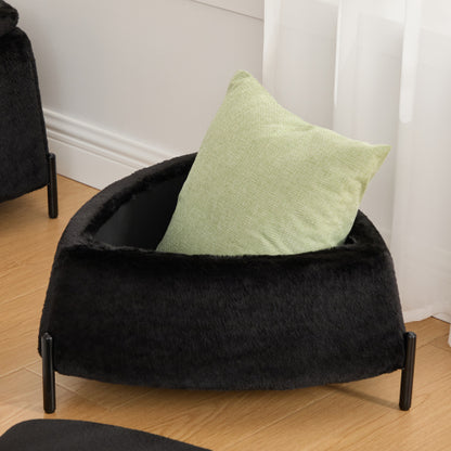 2-Piece Faux Fur Storage Ottoman Set with Metal Legs