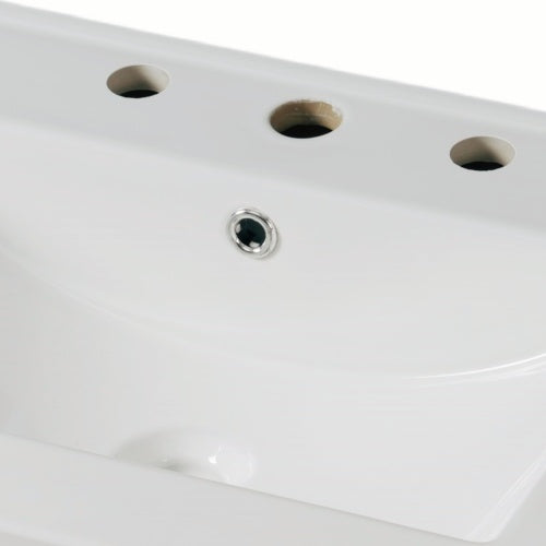 30" Modern Bathroom Vanity with Ceramic Sink, Bathroom Vanity Cabinet with Tempered Blurred Glass and Matte Black Handles, Equipped with Large Storage Space and Rubber Wood Frame, White