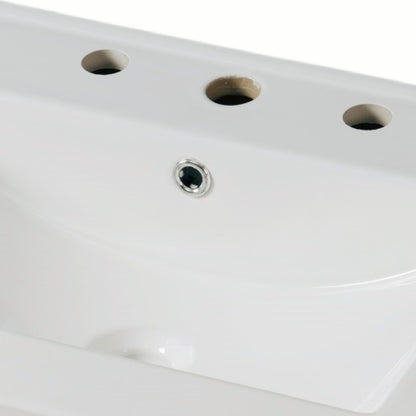 30" Modern Bathroom Vanity with Ceramic Sink, Bathroom Vanity Cabinet with Tempered Blurred Glass and Matte Black Handles, Equipped with Large Storage Space and Rubber Wood Frame, White