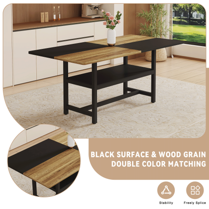 Two-Tone Spliced Dining Table with Storage Shelf