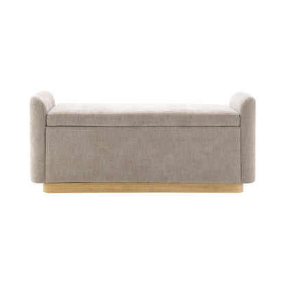 49 inch Brown Chenille Storage Ottoman Bench, Gold Metal Base Wood Frame 350 LBS Safety Hinge Entryway Bench