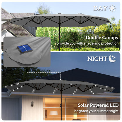 Easy to Use Double-Sided Parasol with Base,Patio Parasol with LED Solar Lights,Parasol Double-Sided Sun Umbrella