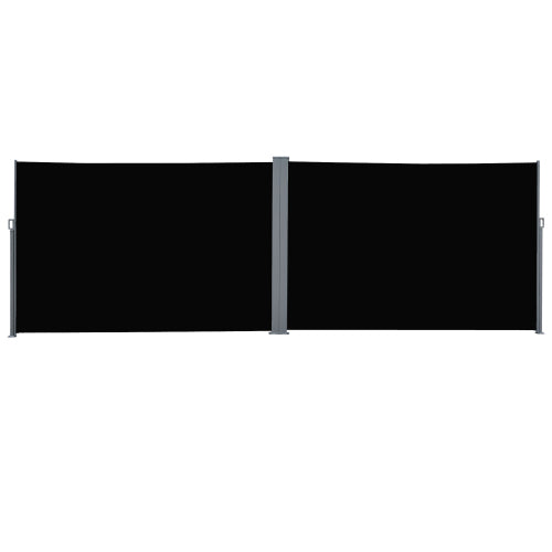 Outsunny 20' Double Retractable Patio Side Awning Garden Sun Shade with UV-Fighting Screen, Auto Pull-Back Function, & Steel Frame, Outdoor or Indoor Use, Black