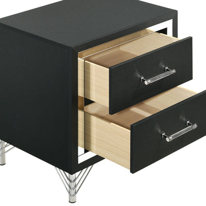 Black Modern Glam 2-Drawer Nightstand with Chrome & Acrylic