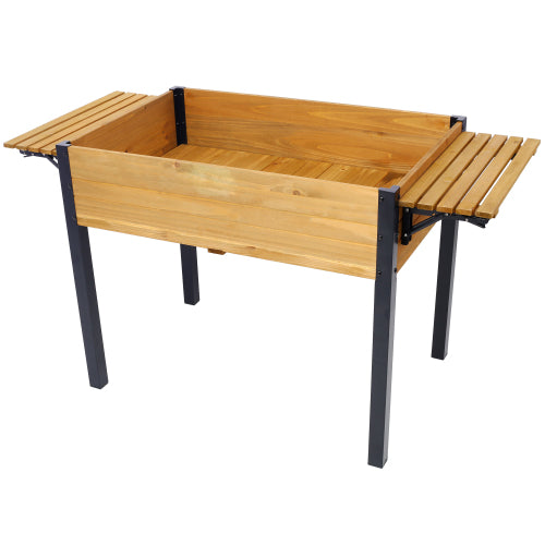Raised Garden Bed, Metal Leg Wood Planter Boxes with Folding Storage Shelf