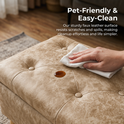 32 Inch Wide Square Storage Ottoman Bench with Built-in Tray, Upholstered Footrest, Multi-Functional End of Bed Bench