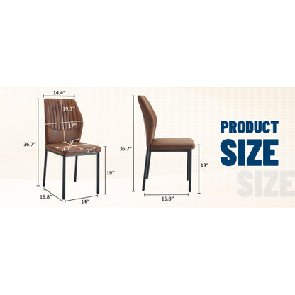 Striped Back Fabric Dining Chairs with Black Metal Legs, Set of 2, Brown