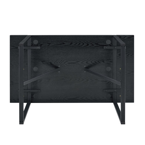 Retro Dining Table with Black Textured Top & Inset Metal Legs