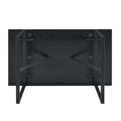 Retro Dining Table with Black Textured Top & Inset Metal Legs