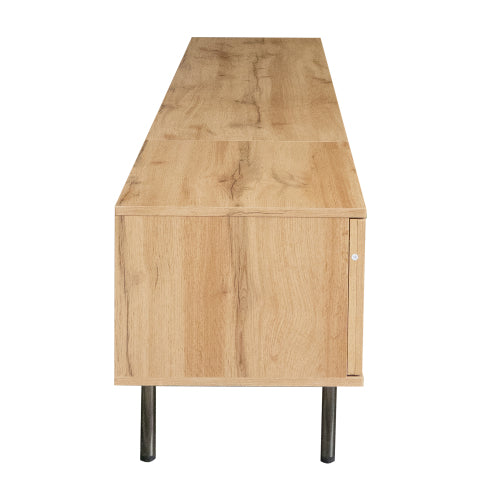 78.7 inch Natural Wood Vertical Groove TV Stand Heavy Iron Leg Entertainment Center For 85 inch TV