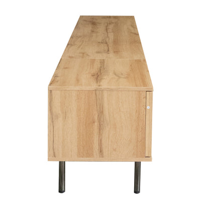 78.7 inch Natural Wood Vertical Groove TV Stand Heavy Iron Leg Entertainment Center For 85 inch TV