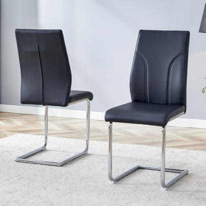 Set of 2 Black PU High-Back Dining Chairs, Waterproof PU Fabric, Sturdy Legs for Dining Room, Kitchen & Living Room