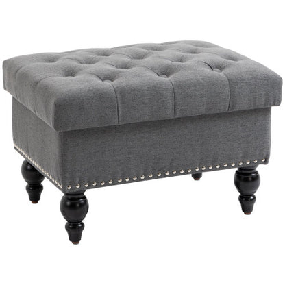Gray Button Tufted Storage Ottoman Bench with Wood Legs, Removable Lid Footrest Seat for Living Room Bedroom