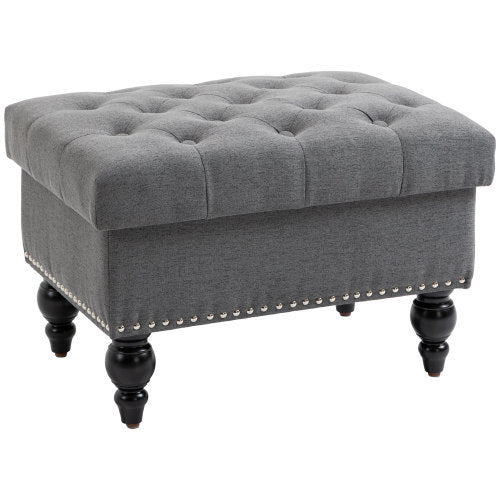 Gray Button Tufted Storage Ottoman Bench with Wood Legs, Removable Lid Footrest Seat for Living Room Bedroom
