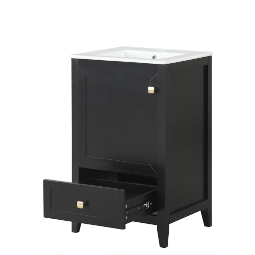20" Bathroom Vanity with Sink, Bathroom Cabinet with Soft Closing Door, Storage Rack and A Drawer, Black